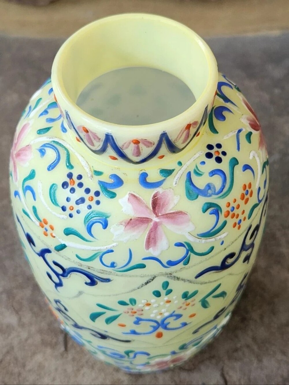 Antique 1800's Thomas Webb 6" Vase Moroccan Tapestry Hand Painted Opaline Glass - Picture 5 of 16